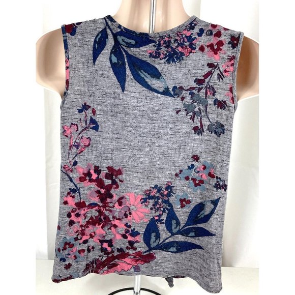 Maurices Floral Lattice Neckline Knotted Front Tank Small Gray Rayon Blend - Picture 5 of 7